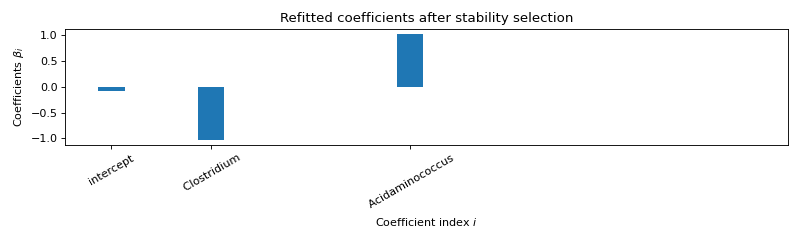 Refitted coefficients after stability selection